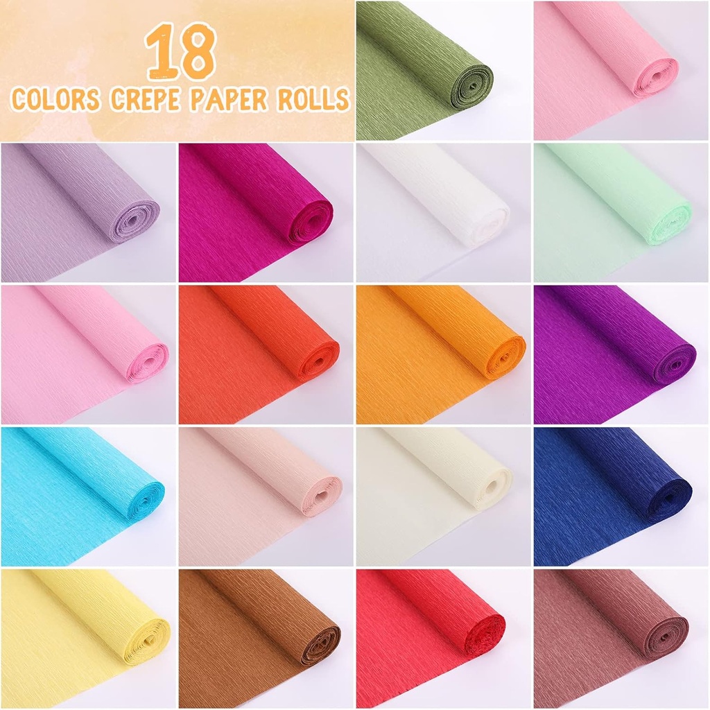 Crepe Paper Roll 20 Inch X 8 Feet (50 X 250 cm) for Handcrafts & Birthday Party Decoration 18 Colors