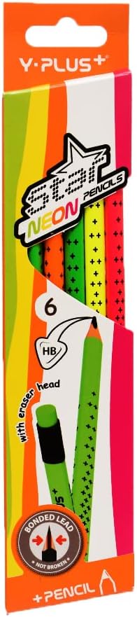 Y-Plus Neon Pencils Set of 6 Tri-Grip Triangular Multi Colors Pack HB Grade