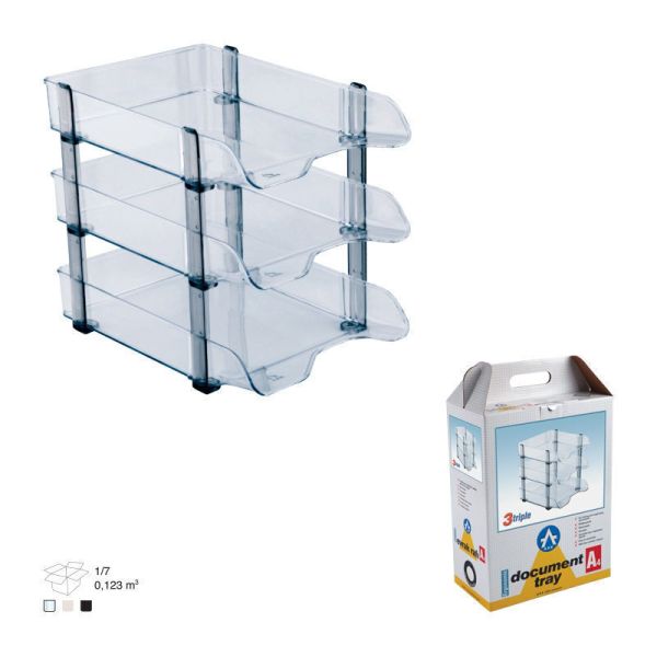 Ark Document Tray - A4 Size, Transparent, 3 Tier