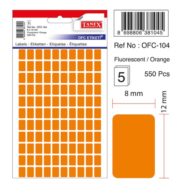 Tanex Rectangular Office Labels - Fluorescent Colors