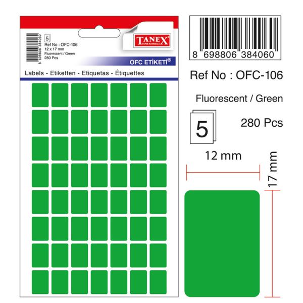 Tanex Rectangular Office Labels - Fluorescent Colors