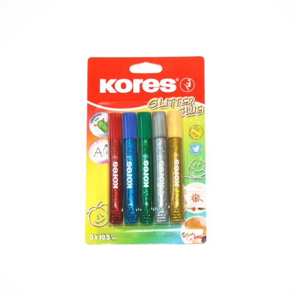 Kores - Glitter Glue Pens for Kids, Safe and Non-Toxic for Arts and Crafts, Precise Tip, Pack of 5 Colors x 10.5 ml