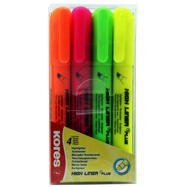 Kores High Liner Highlighter Pens - Chisel Tip - Assorted Colors (Set of 4)