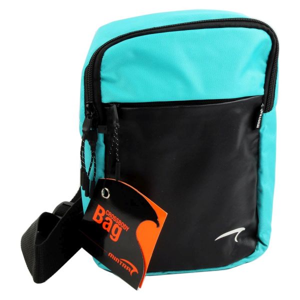 Mintra Cross Body Bag - Turquoise and Black, 3 Zippers