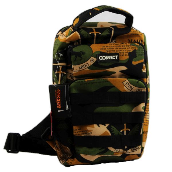 Connect Cross Body Bag - Camo Green Words Pattern