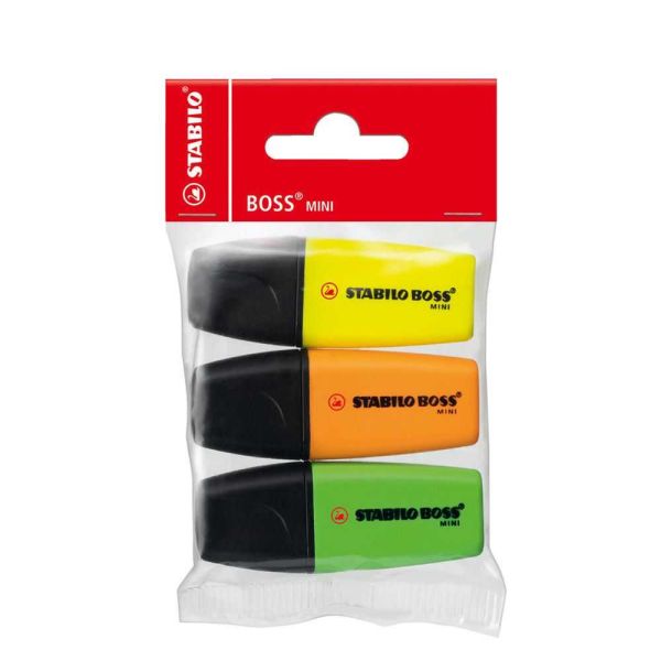 Stabilo Boss Mini Highlighter - Yellow, Green, Orange (Pack of 3)