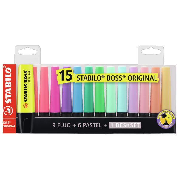 STABILO Boss Original Desktop Set - 15 Assorted Colors