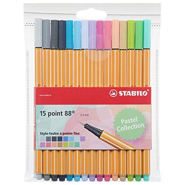 Stabilo Point 88 Fineliner - 15 Assorted Pastel Colors