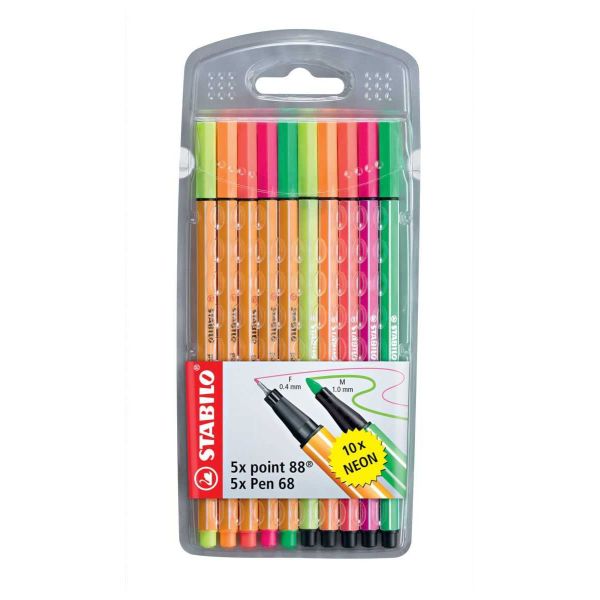 Stabilo Point 88 Fineliner - 10 Assorted Neon Colors