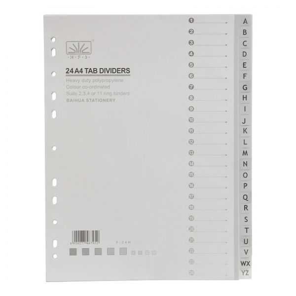 HFS 289 Alphabetical Tab Dividers - A4 Size - Grey