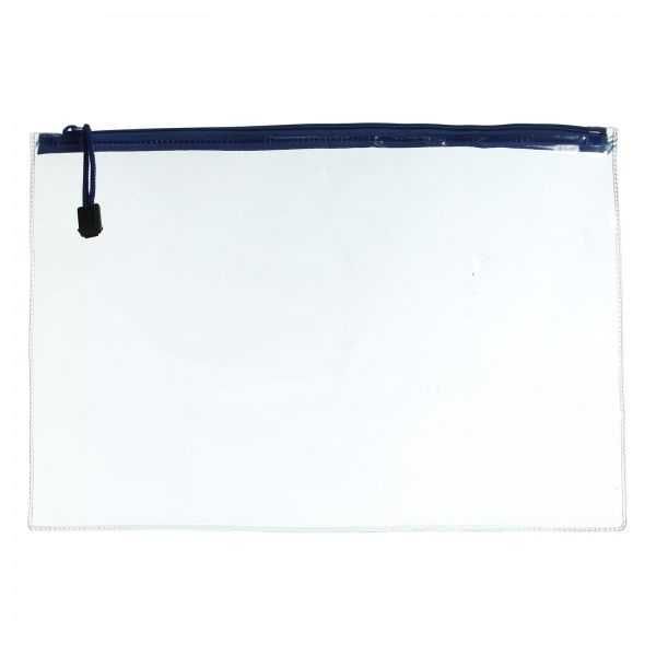 Apple 25 Plastic Zipper File - A3 Size - Clear Blue