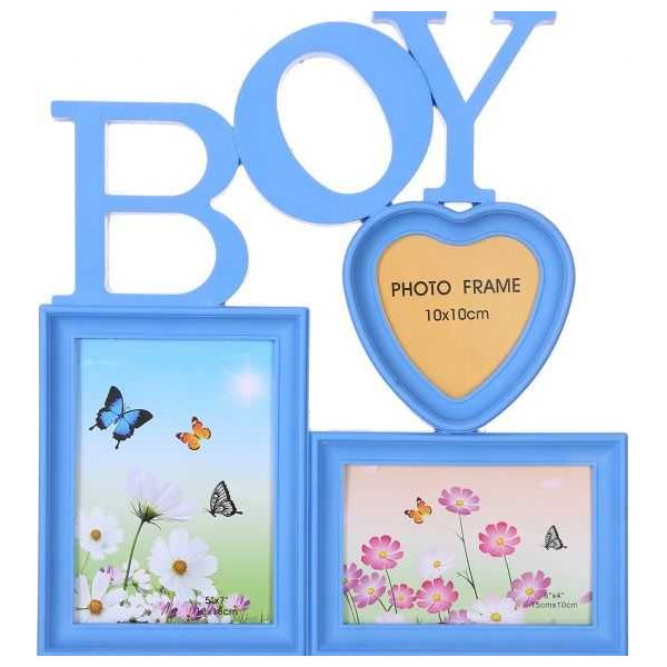 Blue Photo Frame for 3 Pictures - Boy and Girl