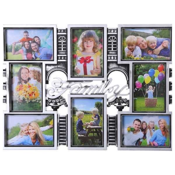 Silver Photo Frame for 8 Pictures - Family