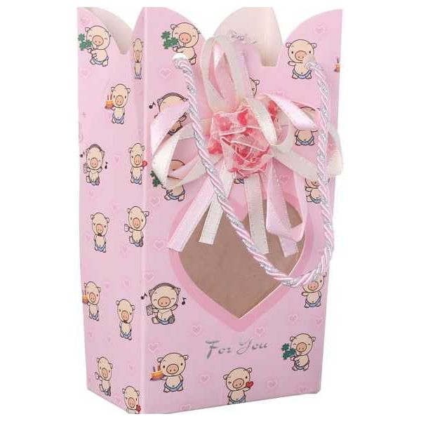 Pink Gift Bag with Transparent Heart - Stylish and Durable