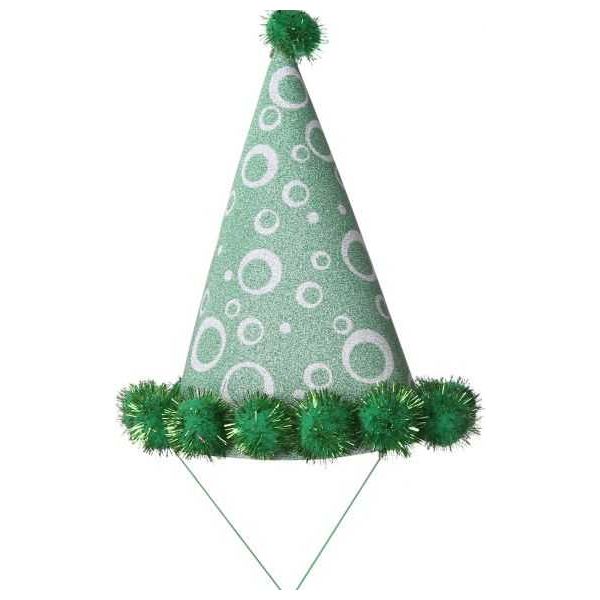 Green Glittery Party Cone Hat - Festive and Fun