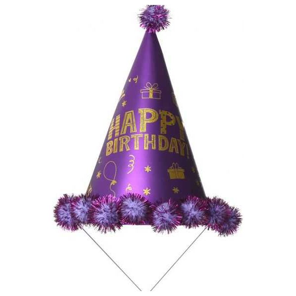 Purple Glittery Birthday Cone Hat - Elegant and Fun