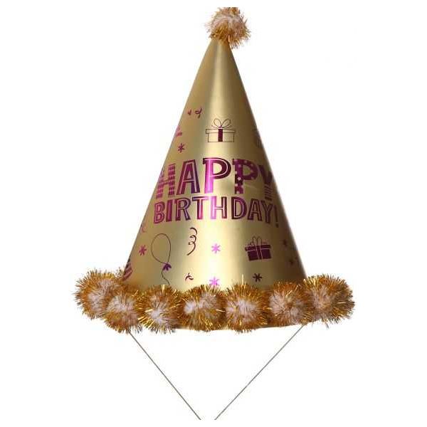 Gold Glittery Birthday Cone Hat - Festive and Stylish