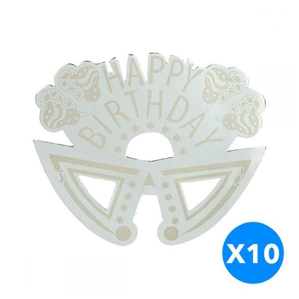 Silver Happy Birthday Party Masks, Pack of 10