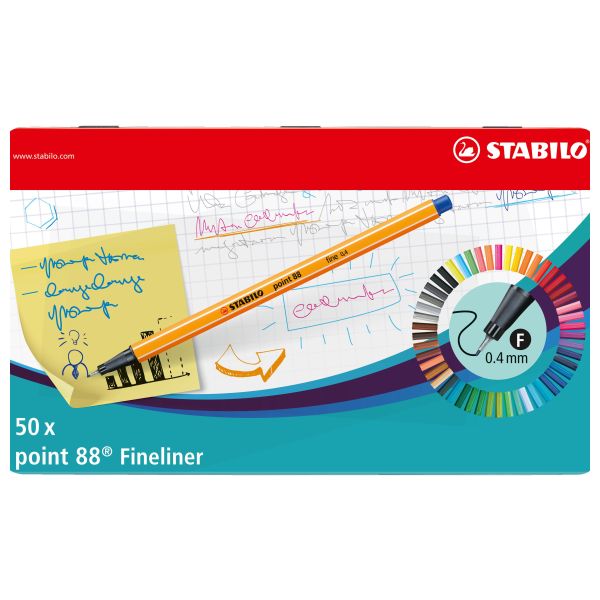 STABILO Point 88 Fineliner - 50-Piece Metal Box