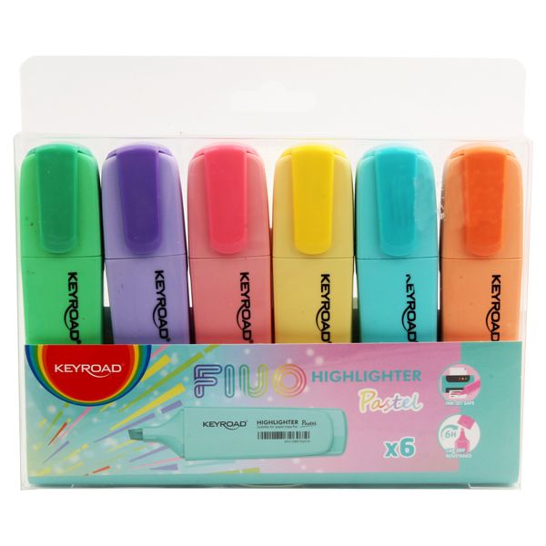 Keyroad Fluorescent Pen Set, 6 Pastel Colors KR972174