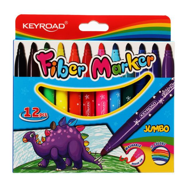 Keyroad Jumbo Fluorescent Fiber Felt Tip Set of 12 Colors Washable Markers Model KR971413