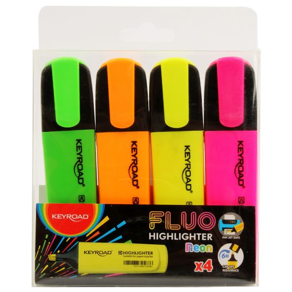 Keyroad Fluorescent Highlighter Set - 4 Colors
