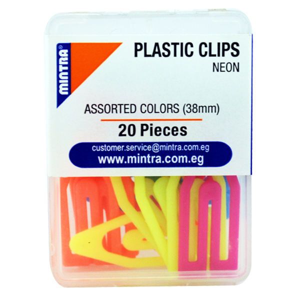 Mintra Fluorescent Plastic Paper Clips 38 mm - Pack of 20