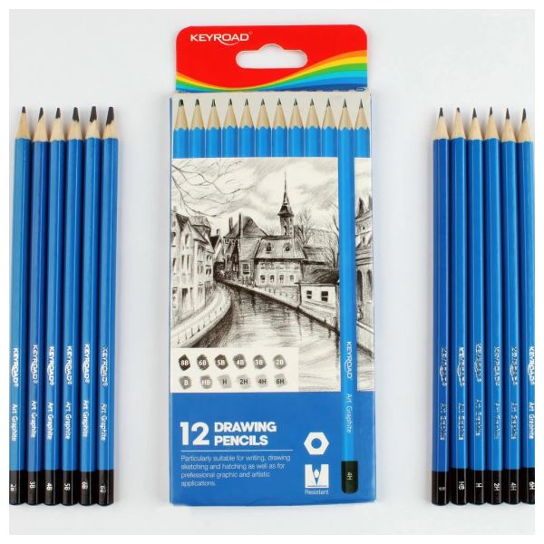 Keyroad Wood Pencils Set of 12 Different Grades HB/2B/6B/2H ...