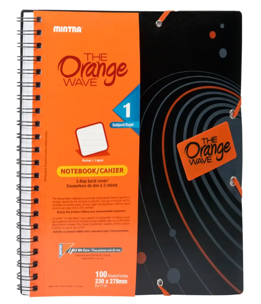 Mintra Orange Wave 1 Subject A4 Notebook 3 Flap- 100 Sheets - Ruled