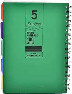 Maayergy B5 Spiral Notebook - 180 Sheets, 5 Subjects, Durable Cover for School & Home