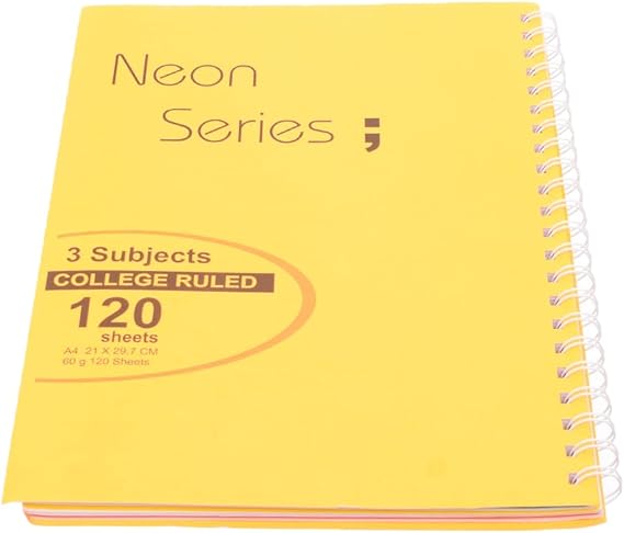 A4 Spiral Notebook 3 Subjects 120 Sheets Wire-Bound Durable PP Cover