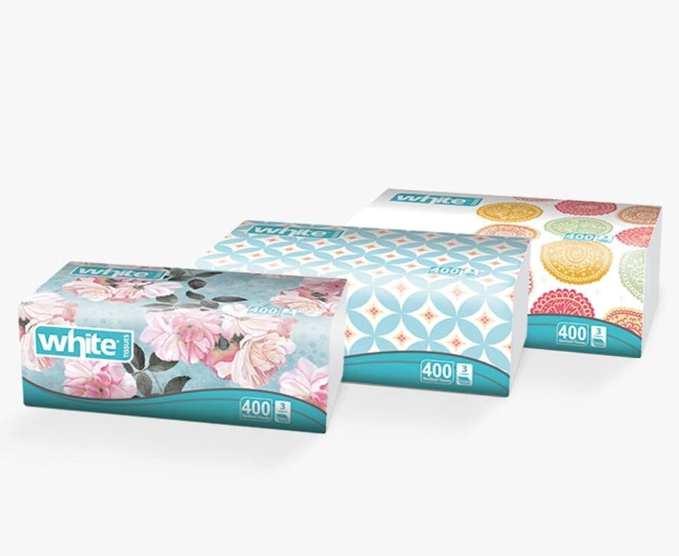 White Facial Tissues - 400 Tissues - 3 Pieces