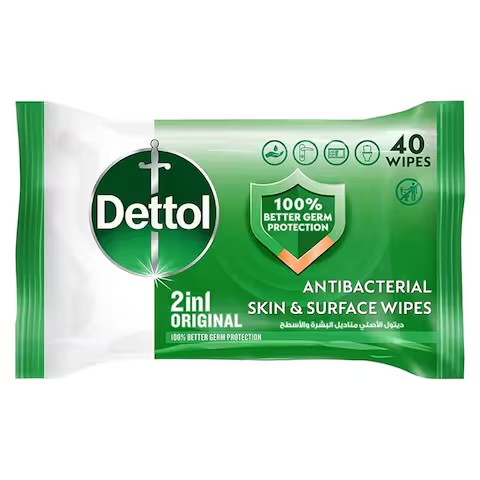 Dettol Anti-Bacterial Wipes, Original - 40 Wipes