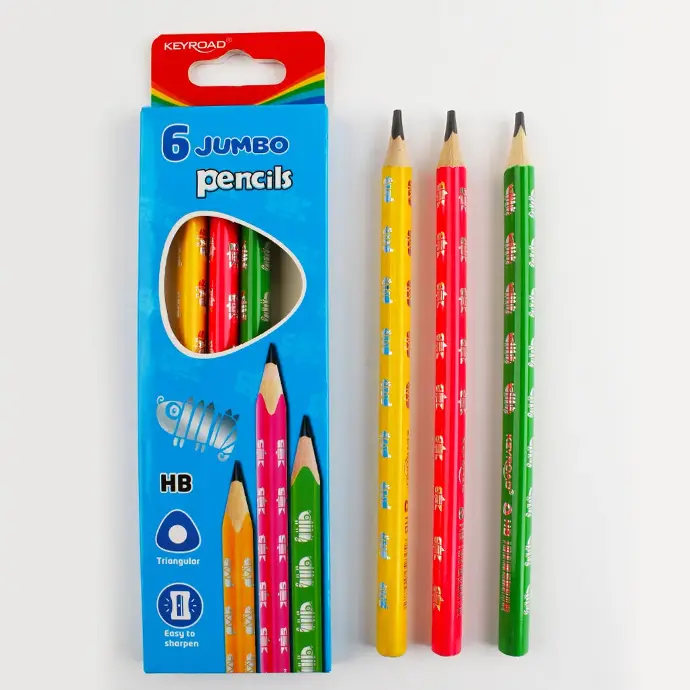Keyroad Thick Jumbo Pencils Set of 6 Tri-Grip Triangular Multi Colors Pack HB Grade