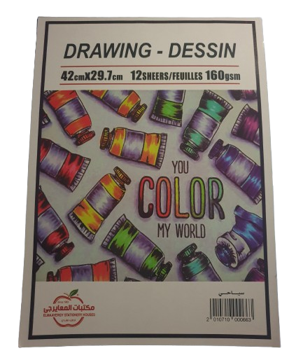 Colored Paper Drawing Sketch Notebook - 160 gsm 12 Sheets A4 / A3 Size