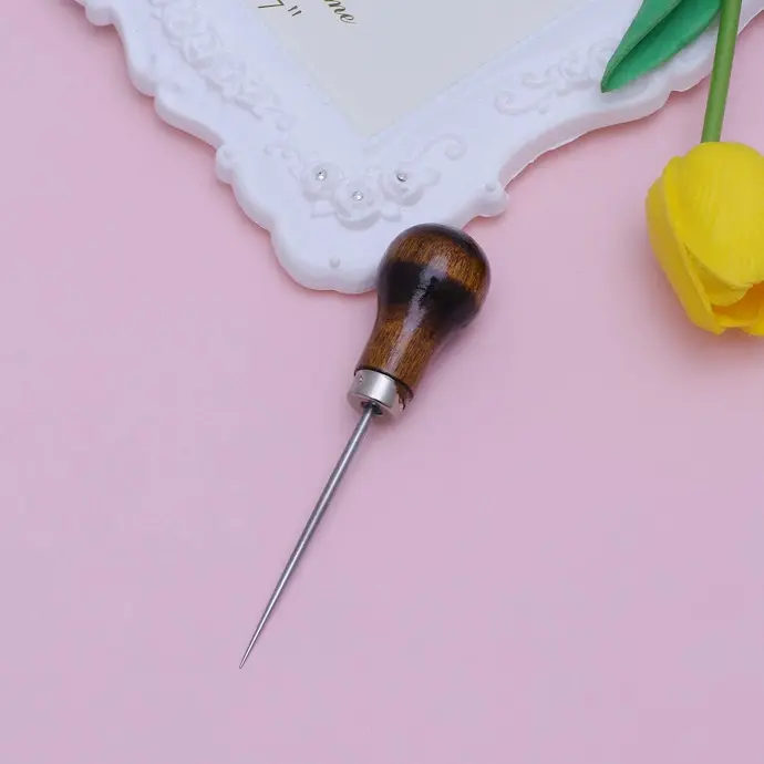 Stitching Awl, Sewing Awl, Leather Sewing Needle with Wooden Handle for Leather Crafts