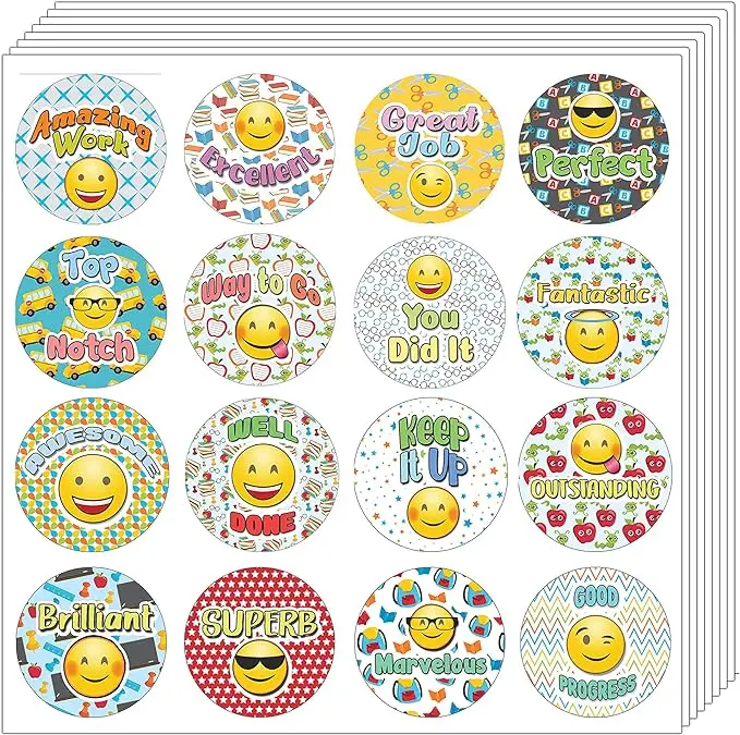 Emoji Motivational Stickers, Classroom Reward for Students, Praise Words Stickers 10 sheets