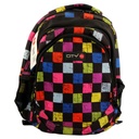 City Checkered Black Fabric School Bag Backpack