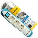 PluGuard Power Strip, 3 Outlets, 2m Cable, 3500W, 250V, 16A, with Switch and 2 USB Ports